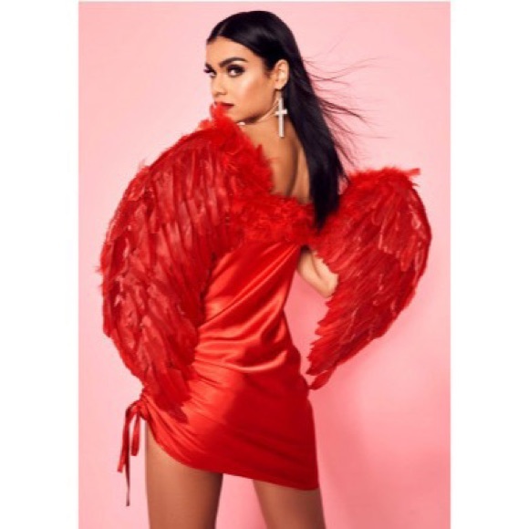 Sella Red Satin Ruched Side Mini Dress - Picture 2 of 4